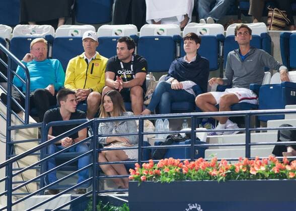 Tennis, ATP Tournament in Dubai, Boris Becker with Team Djokovic in the stands