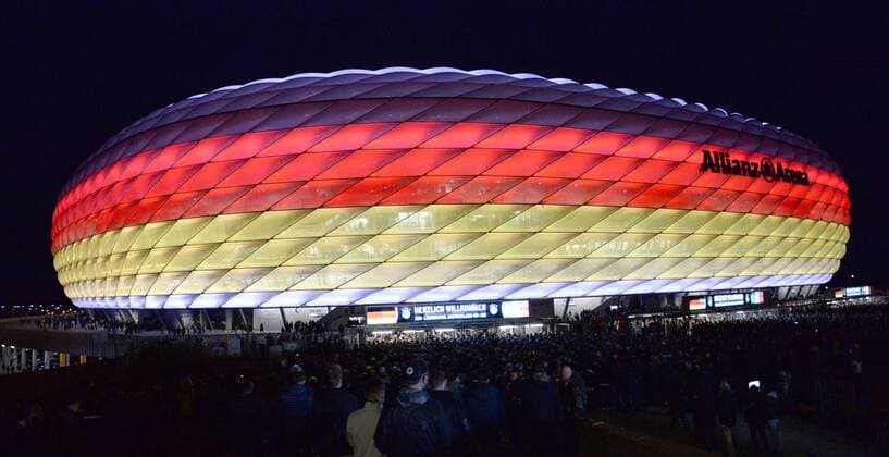 Football, international match, Allianz Arena lights up in black red gold ahead of Germany - Italy match in Munich