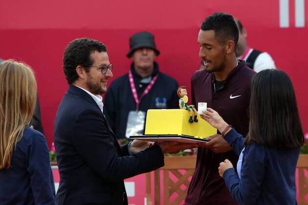 Tennis, ATP Tournament in Estoril, Nick Kyrgios receives a birthday cake