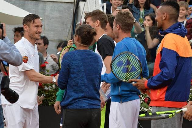 Francesco Totti plays charity match at tennis tournament in Rome