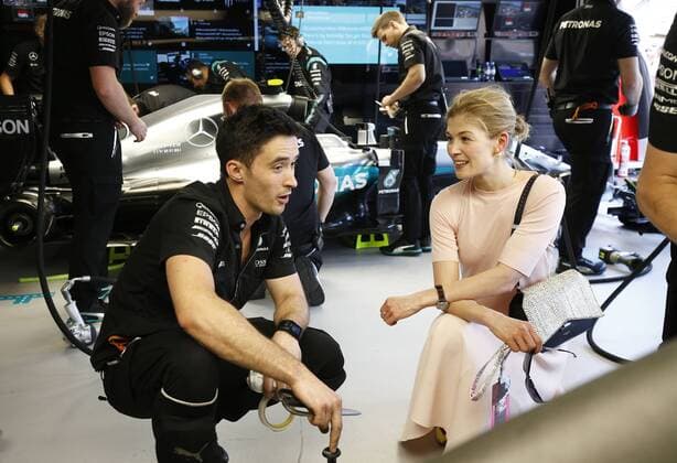 Formula 1, Monaco GP, Rosamund Pike in the Mercedes box