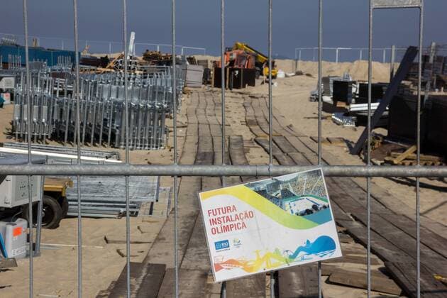 Rio 2016 - Construction work on the beach volleyball venue at Copacabana