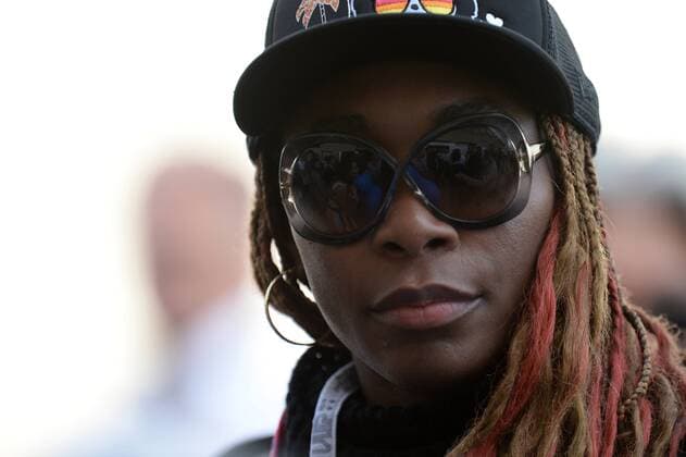 Formula 1, USA GP, Venus Williams celebrates with Lewis Hamilton