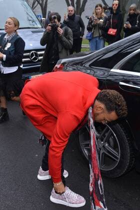 Lewis Hamilton arriving for the Emporio Armani fashion show in Milan