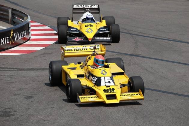 Formula 1, Monaco GP, Prost and Jabouille at the show run in their old Renault cars