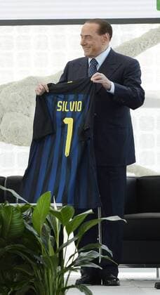 Football, Italy, Moratti and Berlusconi present each other with jerseys at the Rosa Camuna Award of Honour