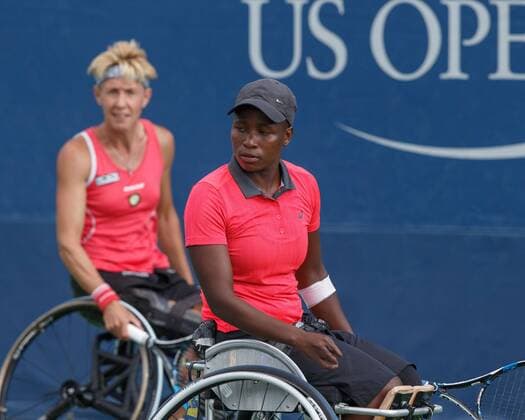 US Open, wheelchair tennis, Sabine Ellerbrock with doubles partner Kgothatso Montjane