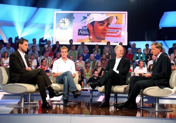 Cycling, Jörg Jaksche and BDR President Rudolf Scharping in the current sports studio on the subject of doping