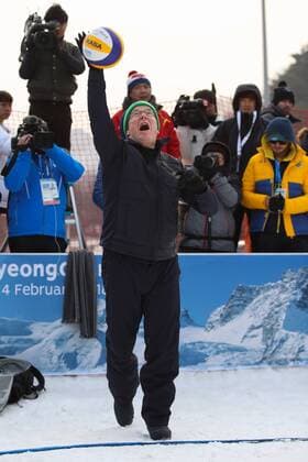 PyeongChang 2018 - Prince Albert of Monaco at the Snow Volleyball Event in front of the Austria House