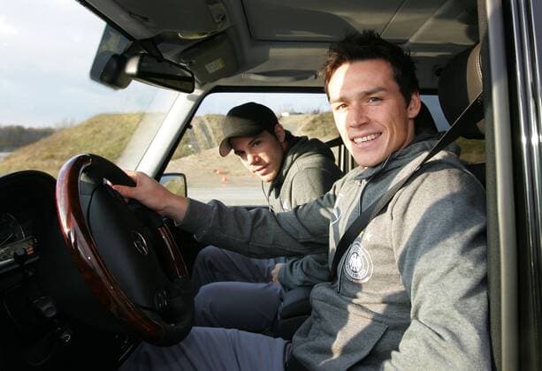 Football, The German national team completes a Mercedes Benz OFF Road driving safety training course
