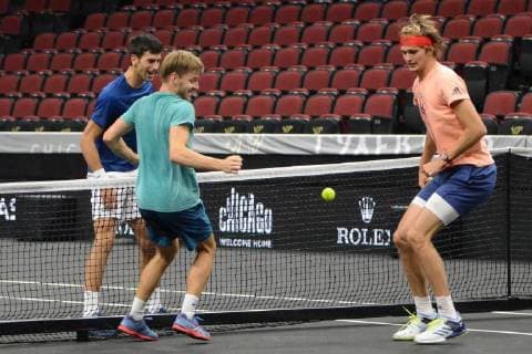 Tennis, Laver Cup in Chicago, Team Europe plays football tennis