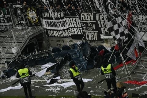 Football, EL, Eintracht Frankfurt fans riot and dismantle benches