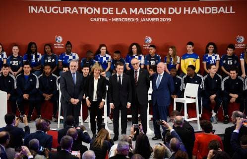 Handball, Macron during the opening of the House of Handball in Creteil