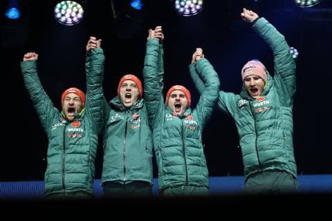Nordic World Ski Championships in Seefeld, ski jumping large hill, team jumping, award ceremony