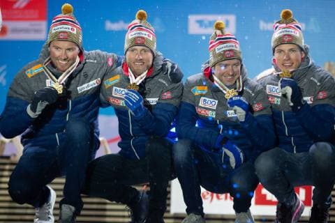 Nordic World Ski Championships in Seefeld, cross-country, 4x10km relay men, award ceremony