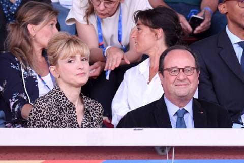 Football, Womens international, France - China, Julie Gayet and Francois Hollande