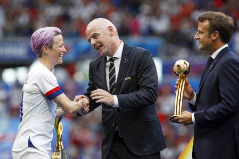 Football, Womens World Cup, Final, Infantino and Macron at the award ceremony