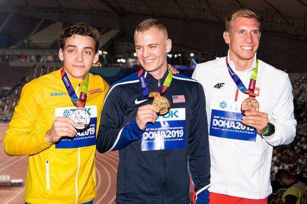 World Championships in Athletics in Doha, pole vault men, award ceremony