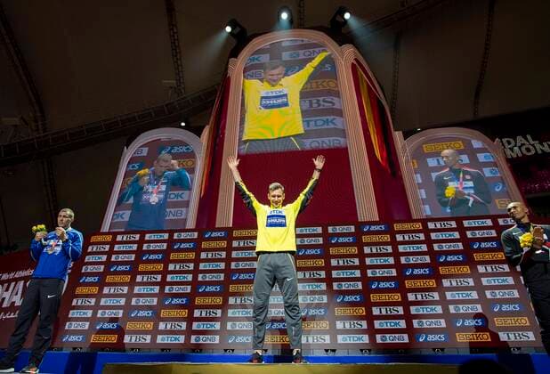 World Championships in Athletics in Doha, award ceremony decathlon with world champion Niklas Kaul