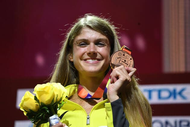 Athletics World Championships in Doha, women, award ceremony 5000m with Konstanze Klosterhalfen