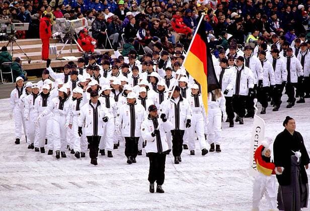 Olympia, history, German flag bearers at the Winter Olympics
