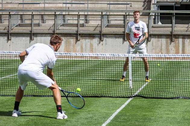 Tennis, Steffi Graf Stadium Berlin, Robert Strombach and Rudi Molleker test new grass court