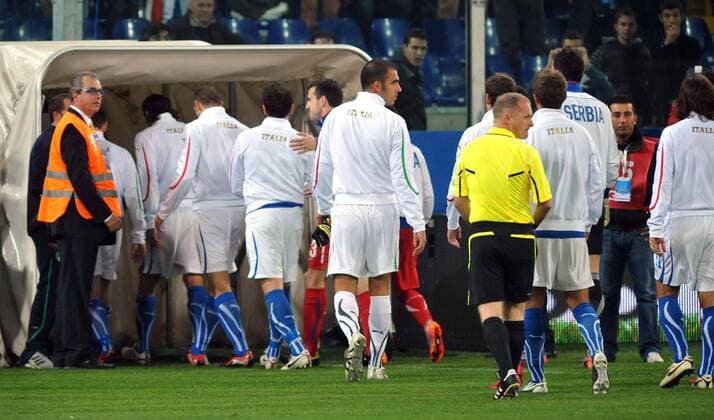 Football, European Championship Qualification, Italy - Serbia Match abandoned due to riots
