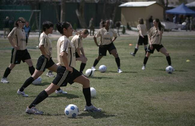 Women's football, friendly match between the Afghan women's national team and an ISAF women's team.