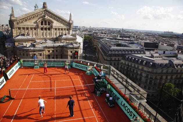 Tennis, French Open, exhibition match above the rooftops of Paris