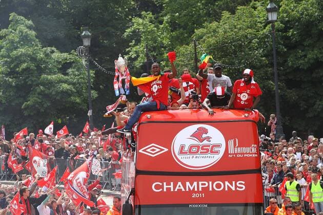 Football, France, Ligue 1, OSC Lille celebrate the championship with a motorcade through the city