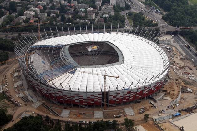 Football, Euro 2012, Aerial view of the national stadium under construction in Warsaw