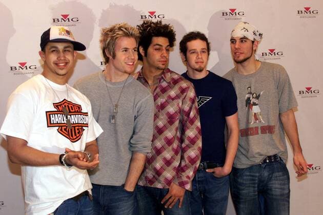 V.l.n.r. Erik Michael Estrada, Ashley Parker Angel, Trevor Lee Scott Penick, Jacob Christopher Underwood, Dan Mark Miller (O-Town USA) am Rande der ECHO-Verleihung in Berlin