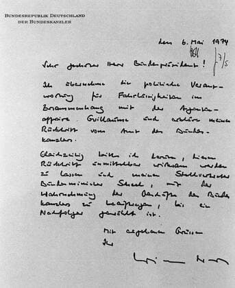 Rücktrittserklärung Willy Brandts vom Amt des Bundeskanzlers aufgrund der Guillaume-Affäre