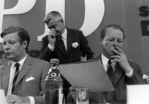 V.r.n.l.: Bundeskanzler Willy Brandt, Prof. Dr. Horst Ehmke und Verteidigungsminister Helmut Schmidt (alle GER SPD)