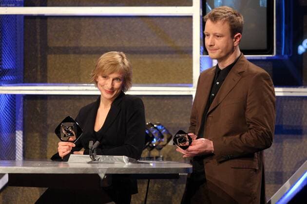 Grimmepreisträger Schauspielerin Dagmar Manzel (GER) und Regisseur Kai Wessel (GER), ausgezeichnet für ihren Film LEBEN WÄRE SCHÖN während der 40. Adolf-Grimme-Preis-Verleihung in Marl