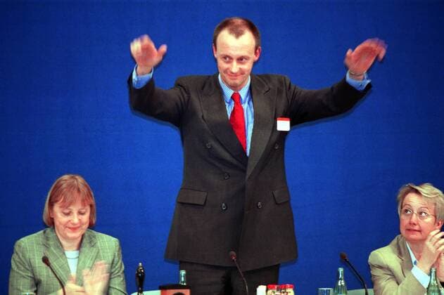 V.l.n.r.: Angela Merkel (GER CDU-Bundesvorsitzende) Friedrich Merz (GER CDU Fraktionsvorsitzender CDU CSU) und Annette Schavan (GER CDU) anlässlich eines Parteitags in Stuttgart