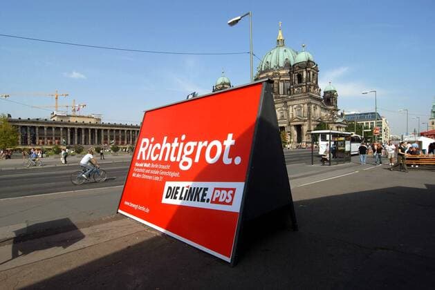 Richtigrot. Die Linke. PDS - Wahlwerbung vor dem Berliner Dom