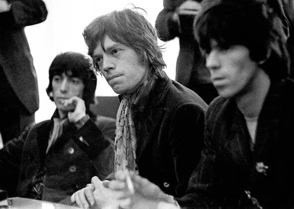 Bassist Bill Wyman (li.), Sänger Mick Jagger (Mitte) und Gitarrist Keith Richards (GBR Rolling Stones) in Warschau