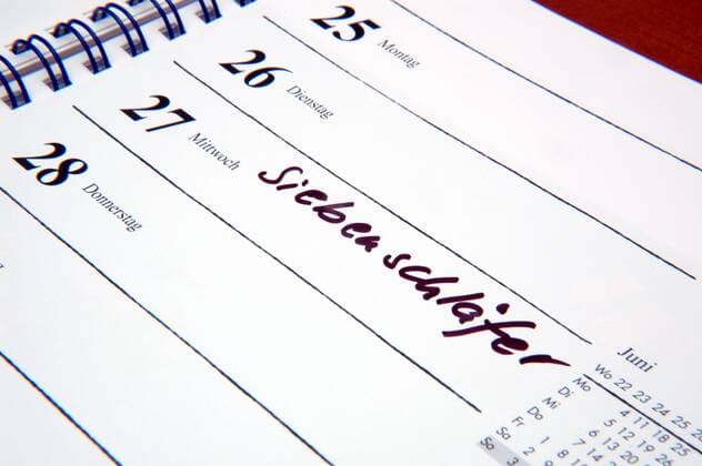 Siebenschläfer - Eintrag in einem Terminkalender