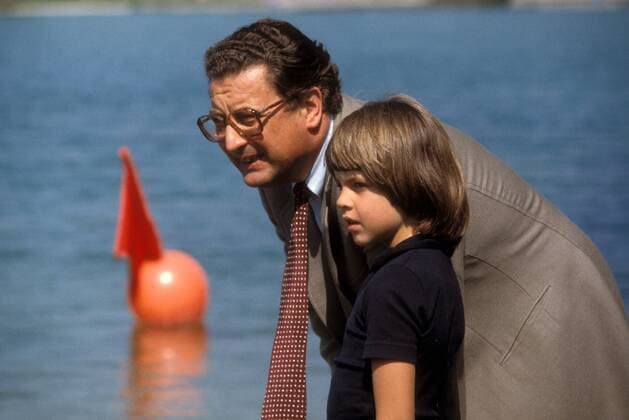 Bundesinnenminister Gerhart Rudolf Baum (li., GER FDP) mit seinem Sohn Konstantin