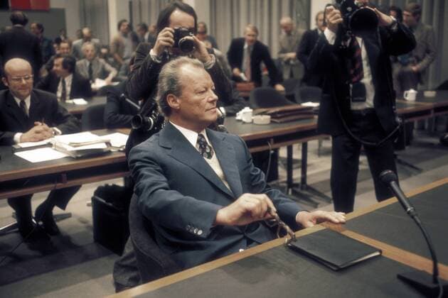 Willy Brandt (GER SPD) anlässlich einer Anhörung vor dem Guillaume-Ausschuss in Bonn