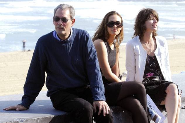 Schriftsteller Paul Auster (USA) mit Tochter Sophie Auster (Mitte) und Schauspielerin Irene Jacob (FRA) anlässlich eines Pressetermins zum Film - The Inner Life of Martin Frost - auf dem 55. Filmfestival in San Sebastian -  (R01531204)
