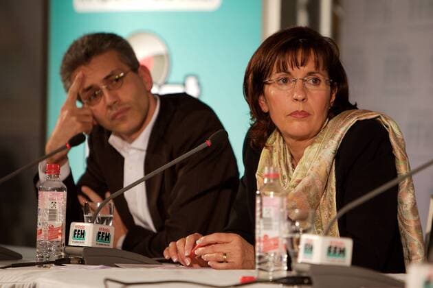 Tarek Al-Wazir (Deutschland Bündnis90 Die Grünen Landesvorsitzender Hessen) und Andrea Ypsilanti (Deutschland SPD Landesvorsitzende Hessen) während einer Politdiskussion in Bad Vilbel anlässlich der bevorstehenden Landtagswahl in Hessen
