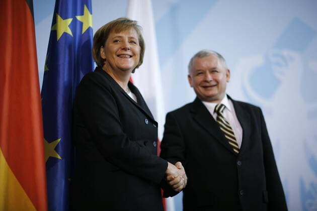 Bundeskanzlerin Angela Merkel (Deutschland CDU) und Ministerpräsident Jaroslaw Kaczynski (Polen) anlässlich eines Staatsbesuchs in Berlin