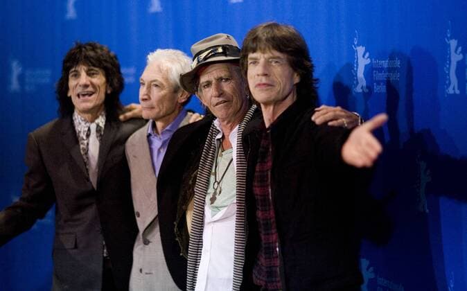 The Rolling Stones - (v.l.n.r.): Bassist Ron Wood, Schlagzeuger Charlie Watts, Gitarrist Keith Richards und Sänger Mick Jagger anlässlich eines Pressetermins zu - Shine a Light - während der 58. Internationalen Filmfestspiele in Berlin