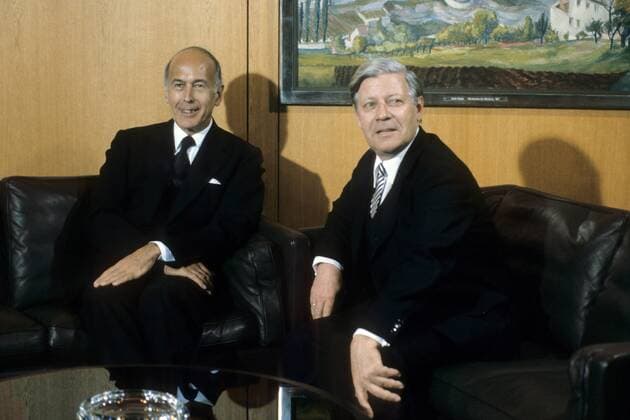 Präsident Valerie Giscard dEstaing (li., Frankreich) und Bundeskanzler Helmut Schmidt (Deutschland SPD) in Bonn