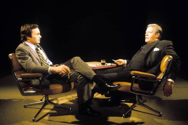Bundeskanzler Helmut Schmidt (re., Deutschland SPD) und Horst Schättle (ZDF)