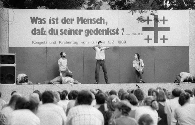 Besucher beim Evangelischen Kirchentag in Leipzig