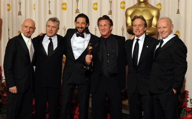 Schauspieler - v.l.n.r.: Ben Kingsley, Robert De Niro, Adrien Brody, Preisträger Sean Penn (bester Hauptdarsteller in Milk), Michael Douglas und Anthony Hopkins während der - 81. Annual Academy Awards - in Hollywood  (LAP20090222131)