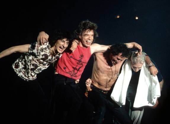 The Rolling Stones v.l.n.r.: Ron Wood, Mick Jagger, Keith Richards und Charlie Watts im Wembley Stadion in London
